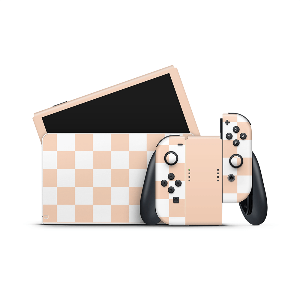 Peach Checkered Nintendo Switch OLED Skin
