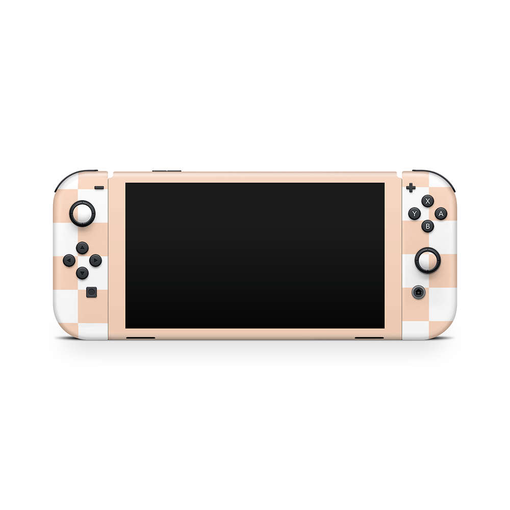 Peach Checkered Nintendo Switch OLED Skin