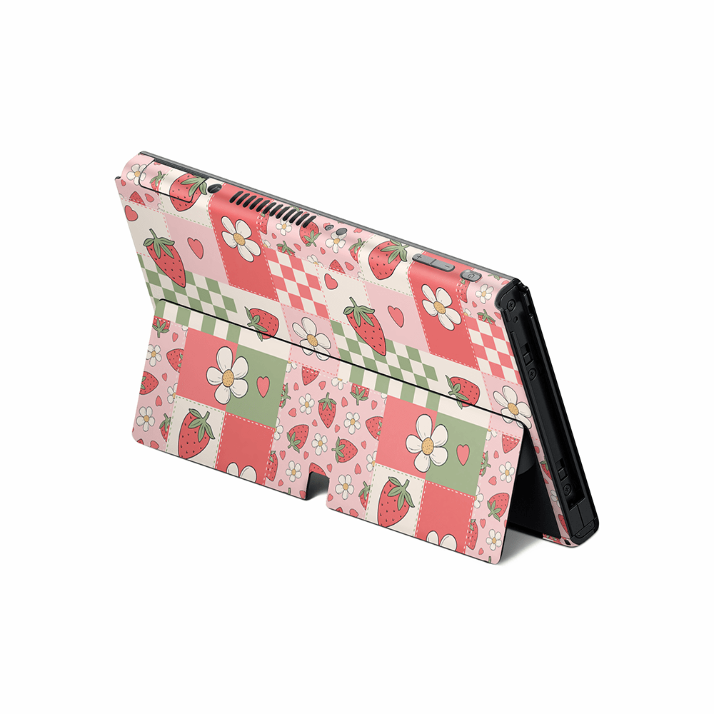 Strawberry Patchwork Nintendo Switch OLED Skin