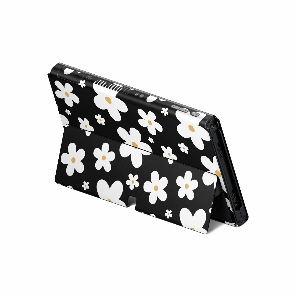 Monochrome Daisy Nintendo Switch OLED Skin