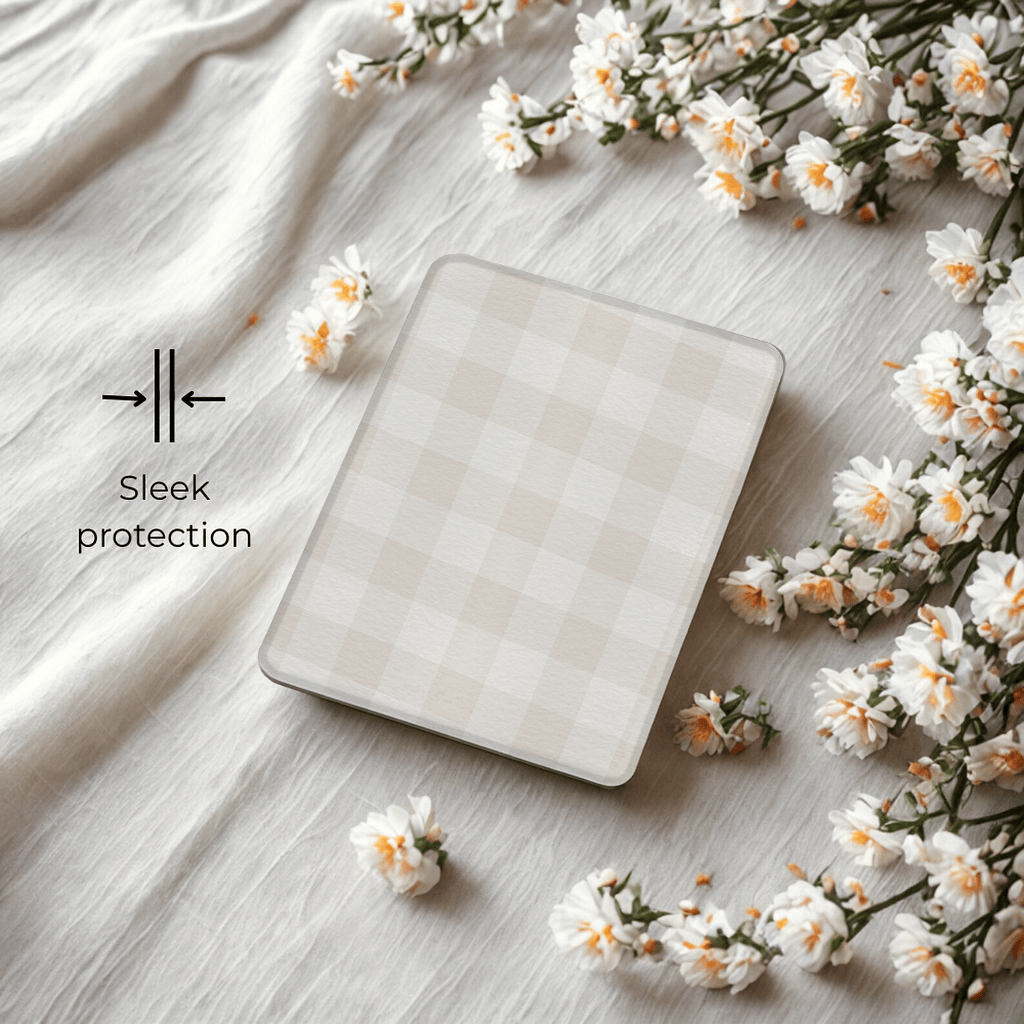 Beige Linen Kindle Case | Built in Hand Strap & Back Magnets