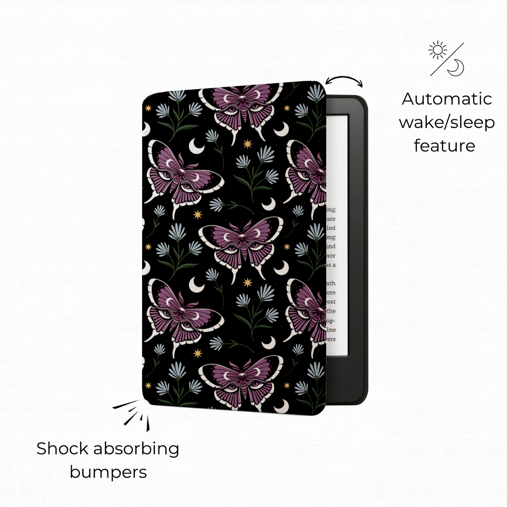 Dreamveil Moth Kindle Case | Built in Hand Strap & Back Magnets