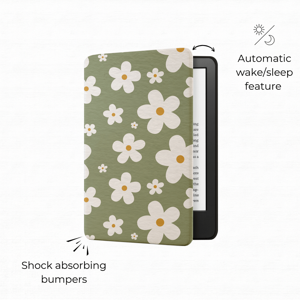 Verdant Daisies Kindle Case | Built in Hand Strap & Back Magnets