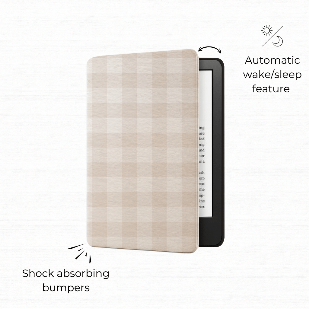 Beige Linen Kindle Case | Built in Hand Strap & Back Magnets