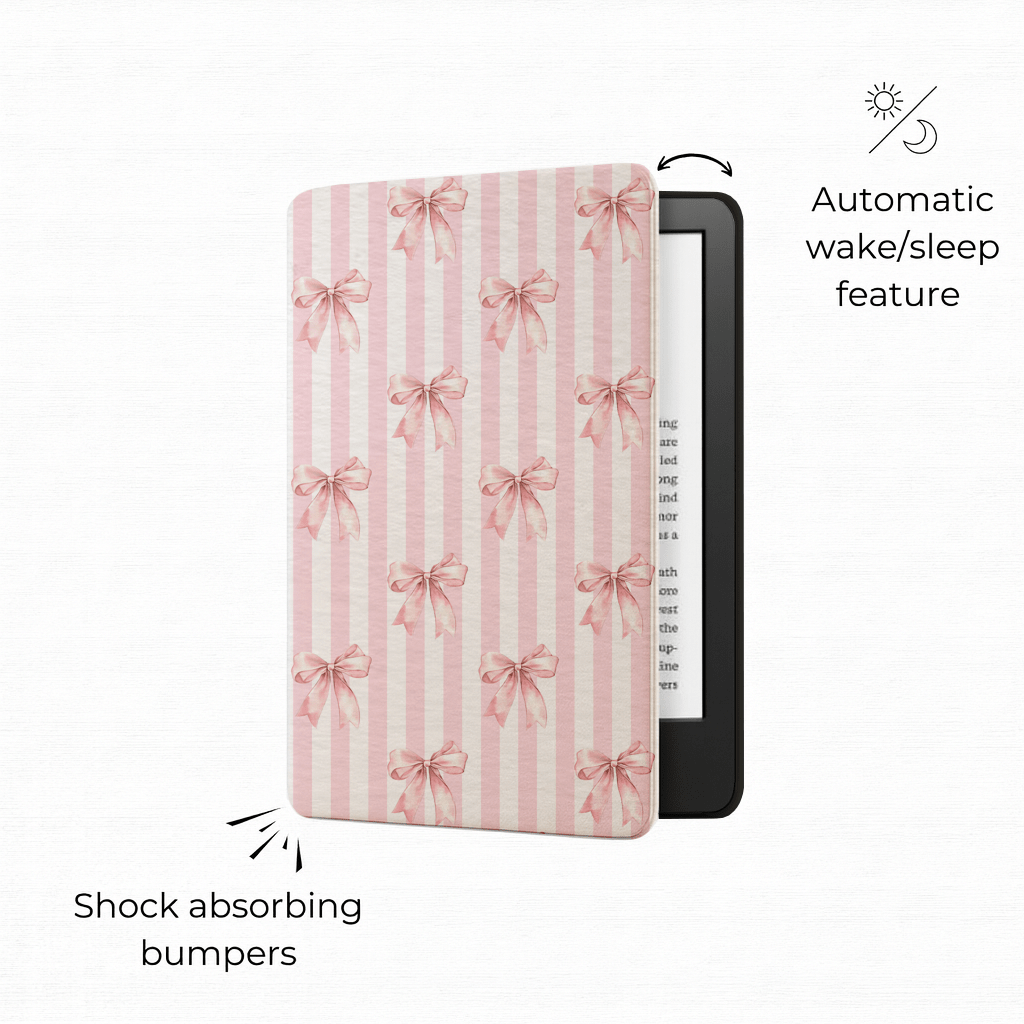 Blush Bows Kindle Case | Built in Hand Strap & Back Magnets
