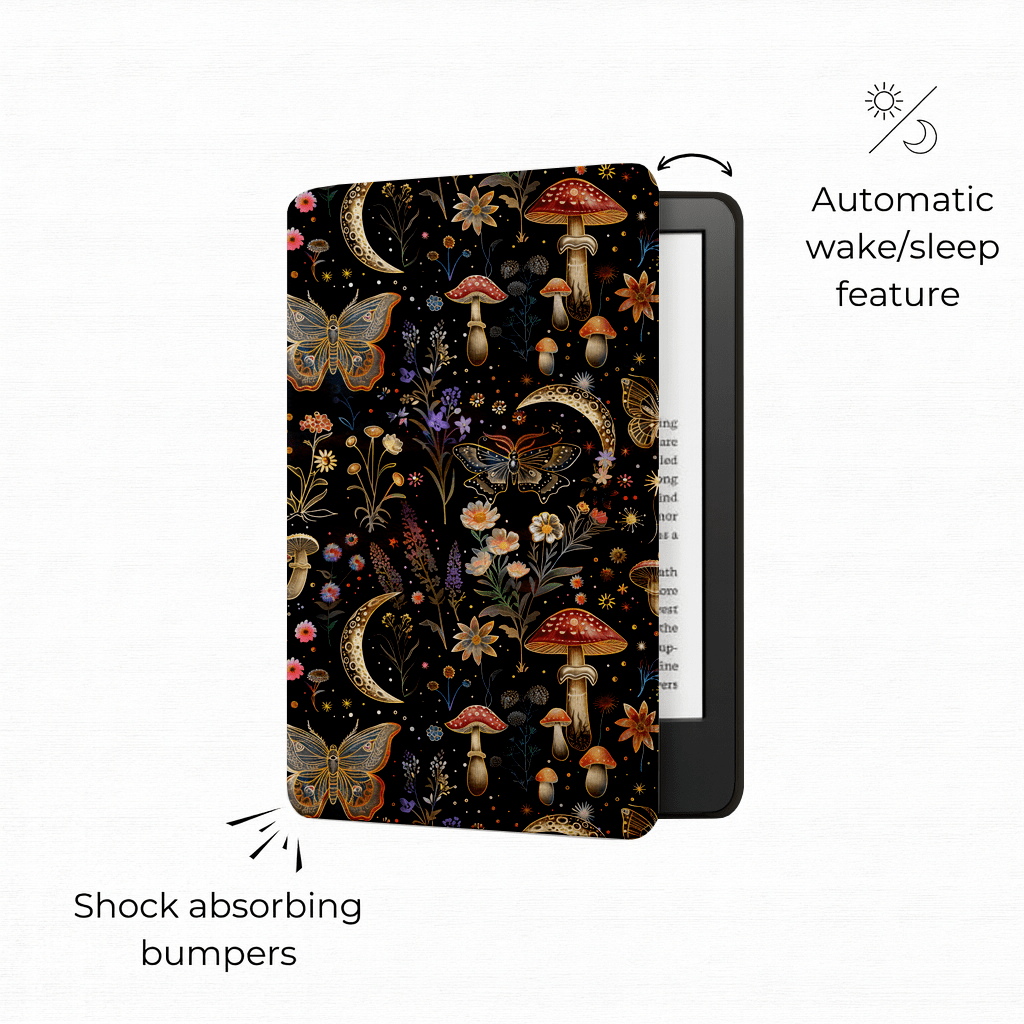 Sparkling Mushies Kindle Case | Built in Hand Strap & Back Magnets