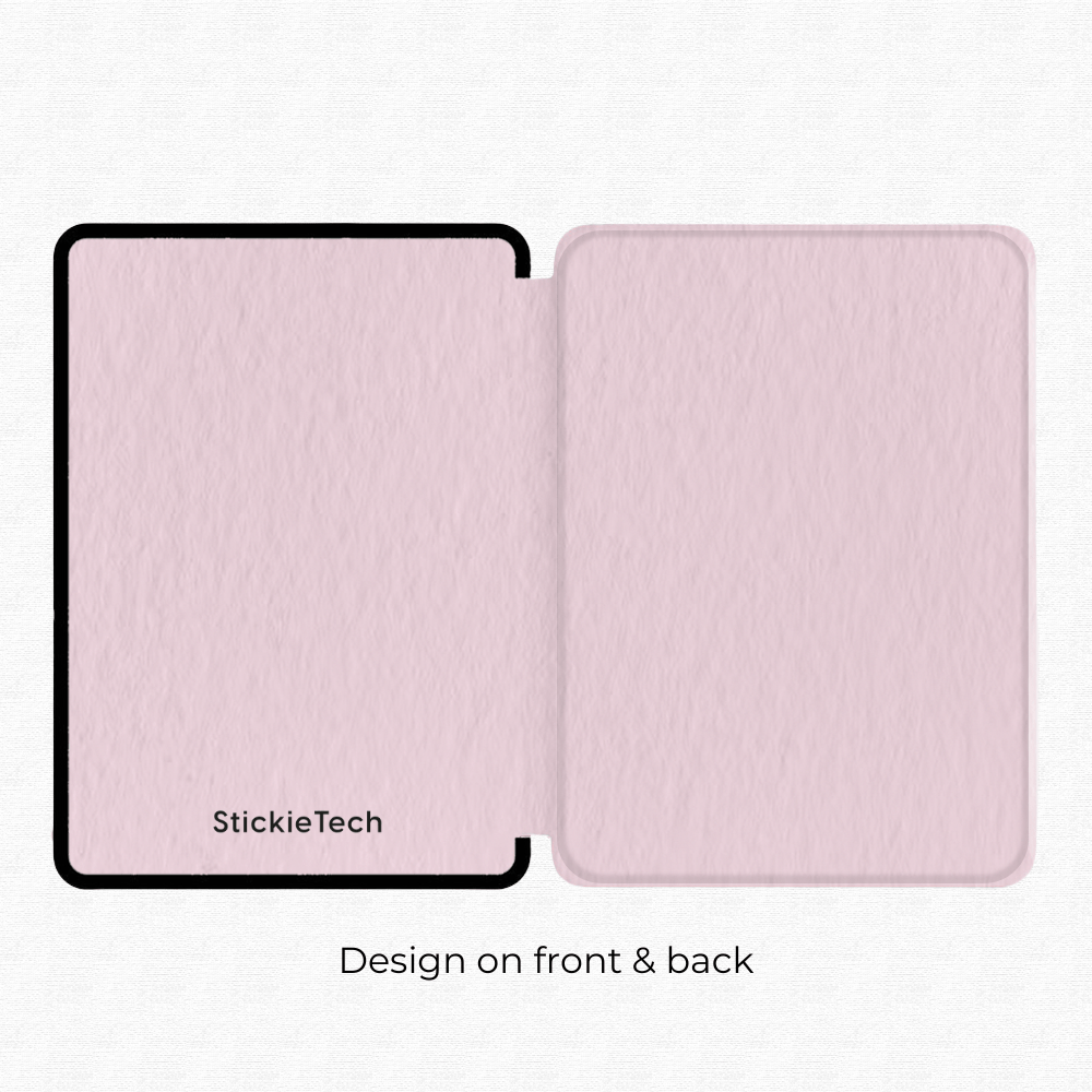 Front and back view of baby pink Kindle case