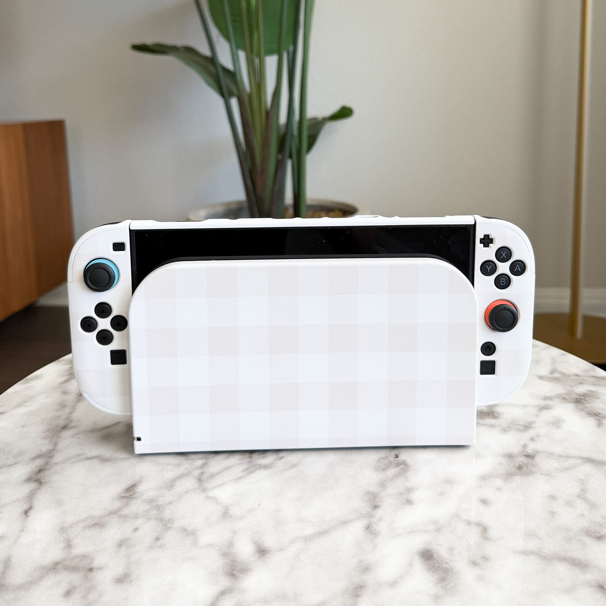 Beige Linen Switch 2 protective case with dock cover, front view