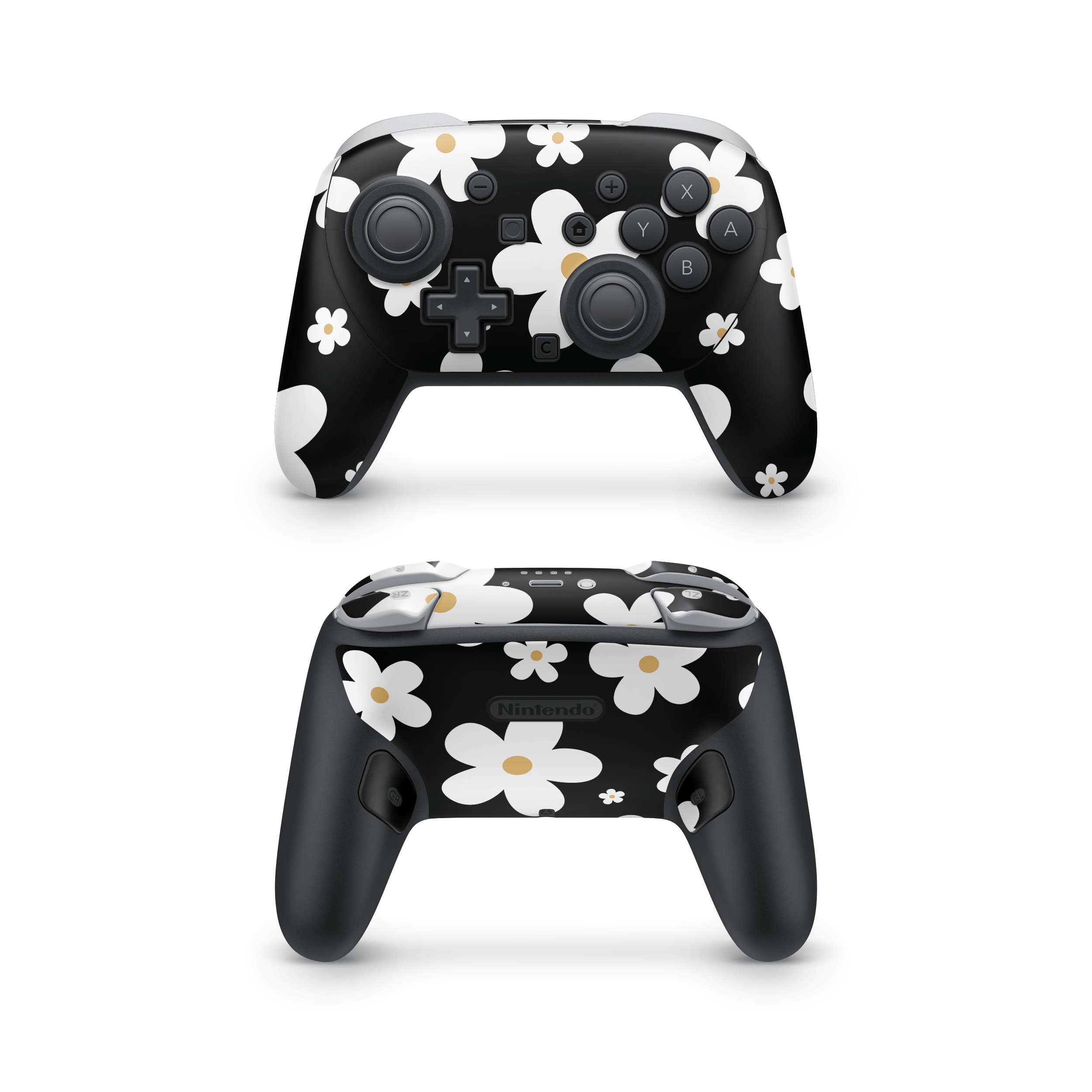 Monochrome Daisy Nintendo Switch Pro Controller Skins