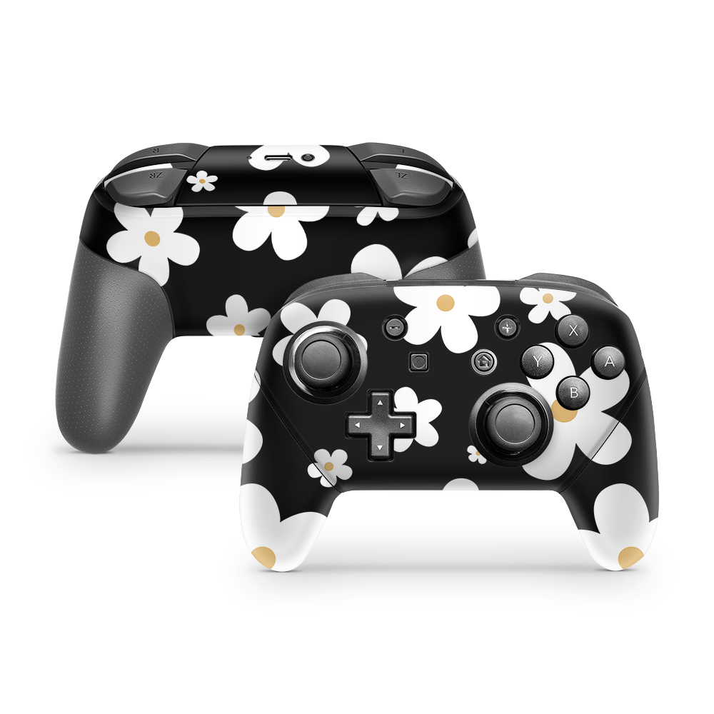 Monochrome Daisy Nintendo Switch Pro Controller Skins