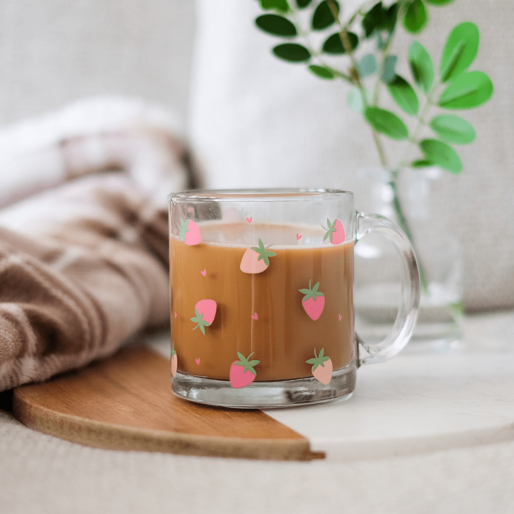 Strawberry Fields 13oz Glass Mug | Dishwasher Safe