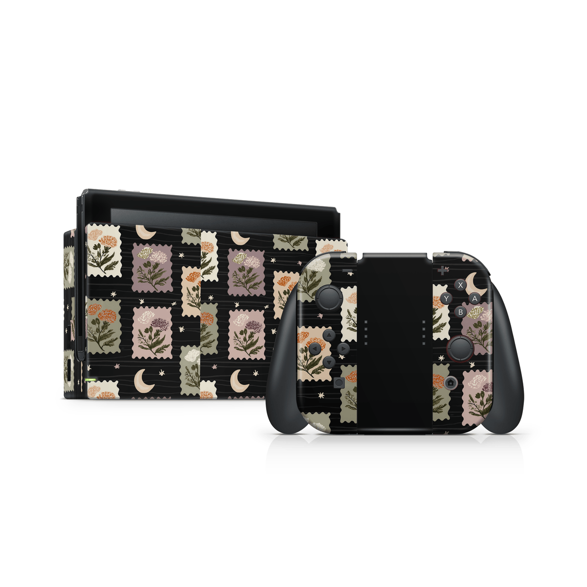 Midnight Floral Stamps Nintendo Switch Decal Skin