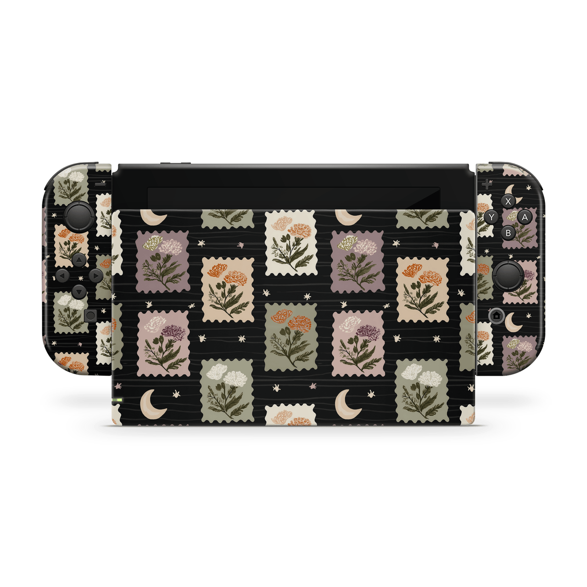 Midnight Floral Stamps Nintendo Switch Decal Skin
