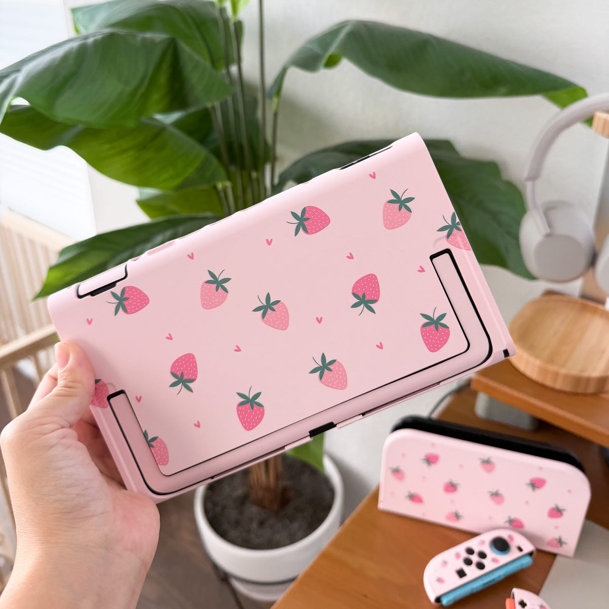 Strawberry Fields Switch 2 case back with kickstand skin