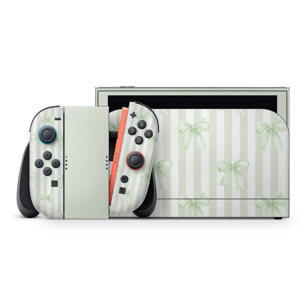 Soft Green Bows Nintendo Switch 2 Skin