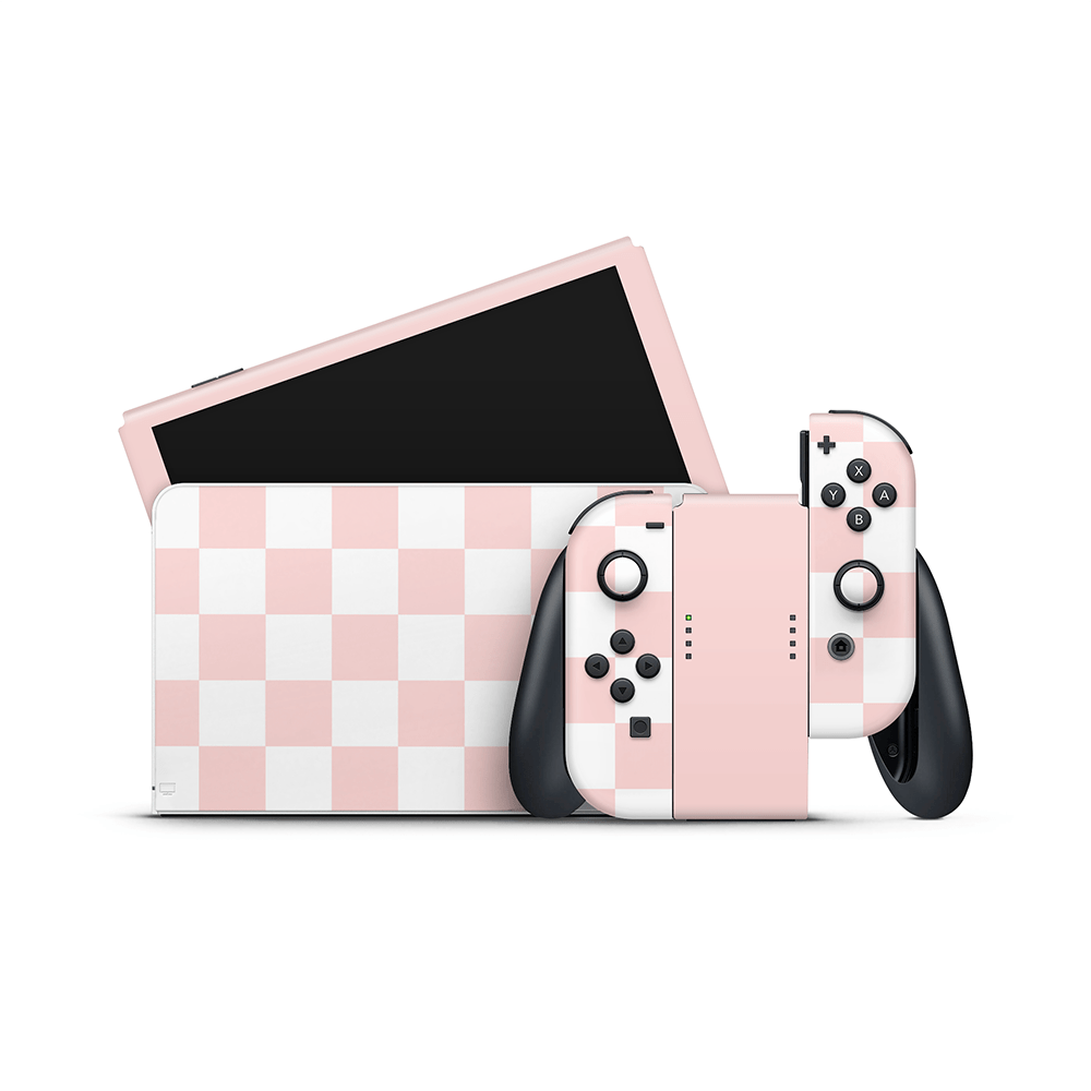 Pink Checkered Nintendo Switch OLED Skin