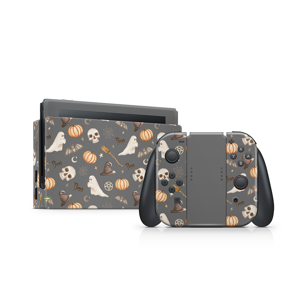 Spooky Things Grey Nintendo Switch Skin