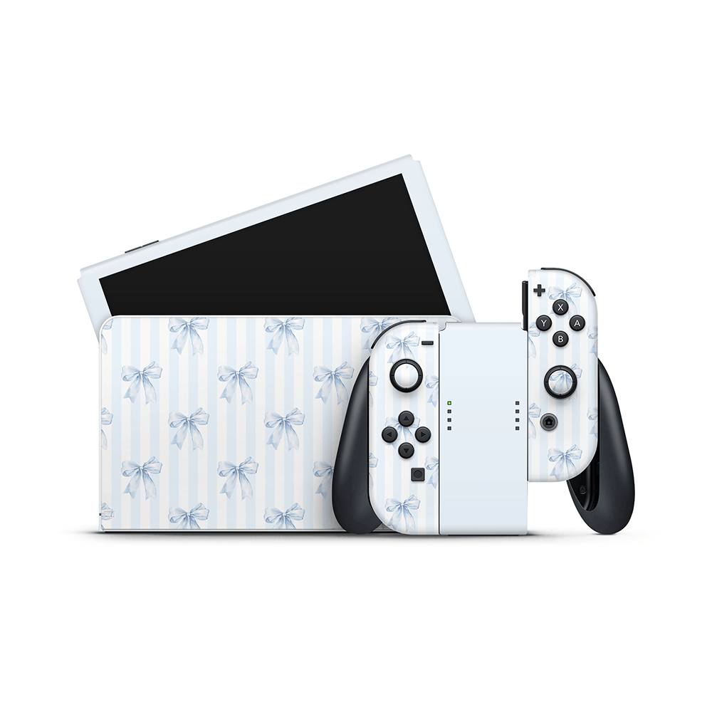 Sky Blue Bows Nintendo Switch OLED Skin