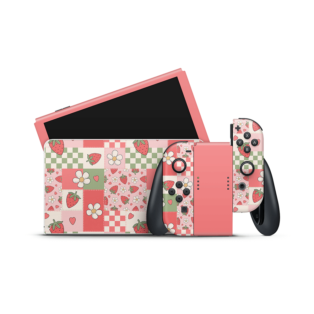 Strawberry Patchwork Nintendo Switch OLED Skin