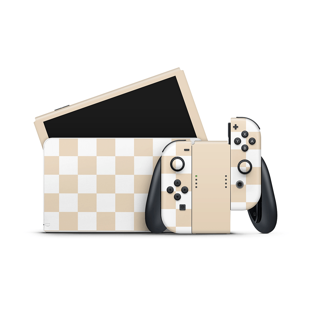 Latte Checkered Nintendo Switch OLED Skin