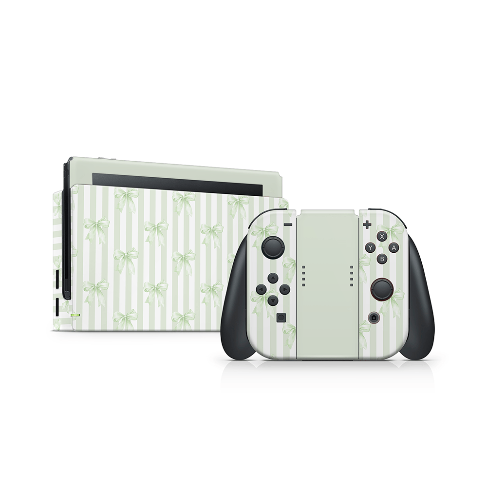Soft Green Bows Nintendo Switch Skin
