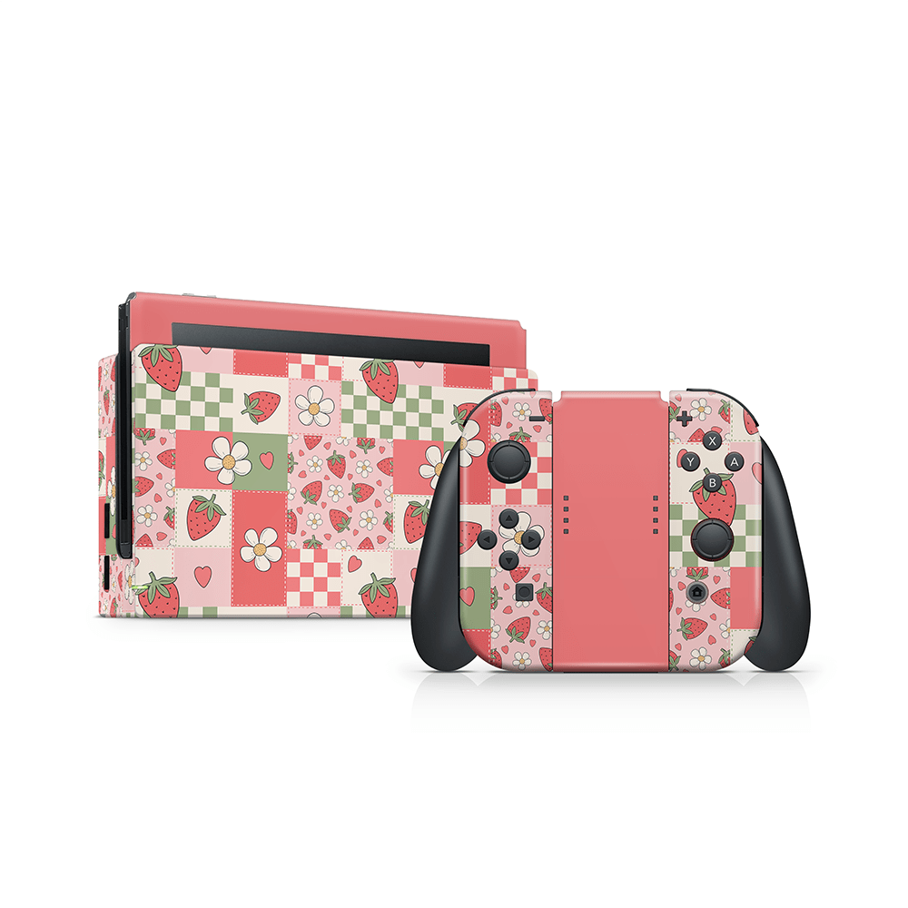 Strawberry Patchwork Nintendo Switch Skin