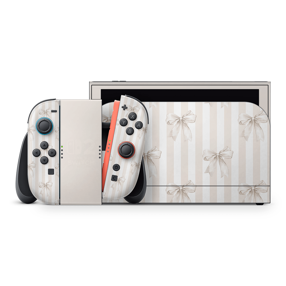 Beige Linen Bows Nintendo Switch 2 Skin