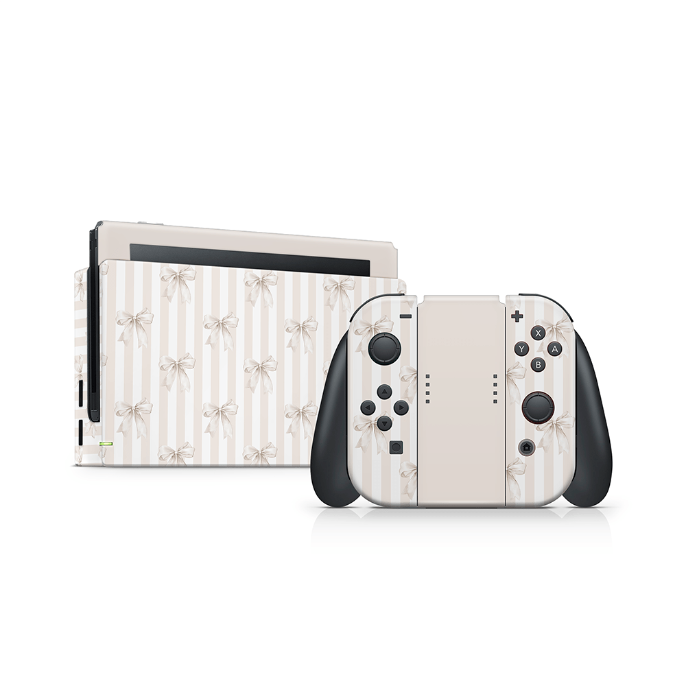 Beige Linen Bows Nintendo Switch Skin