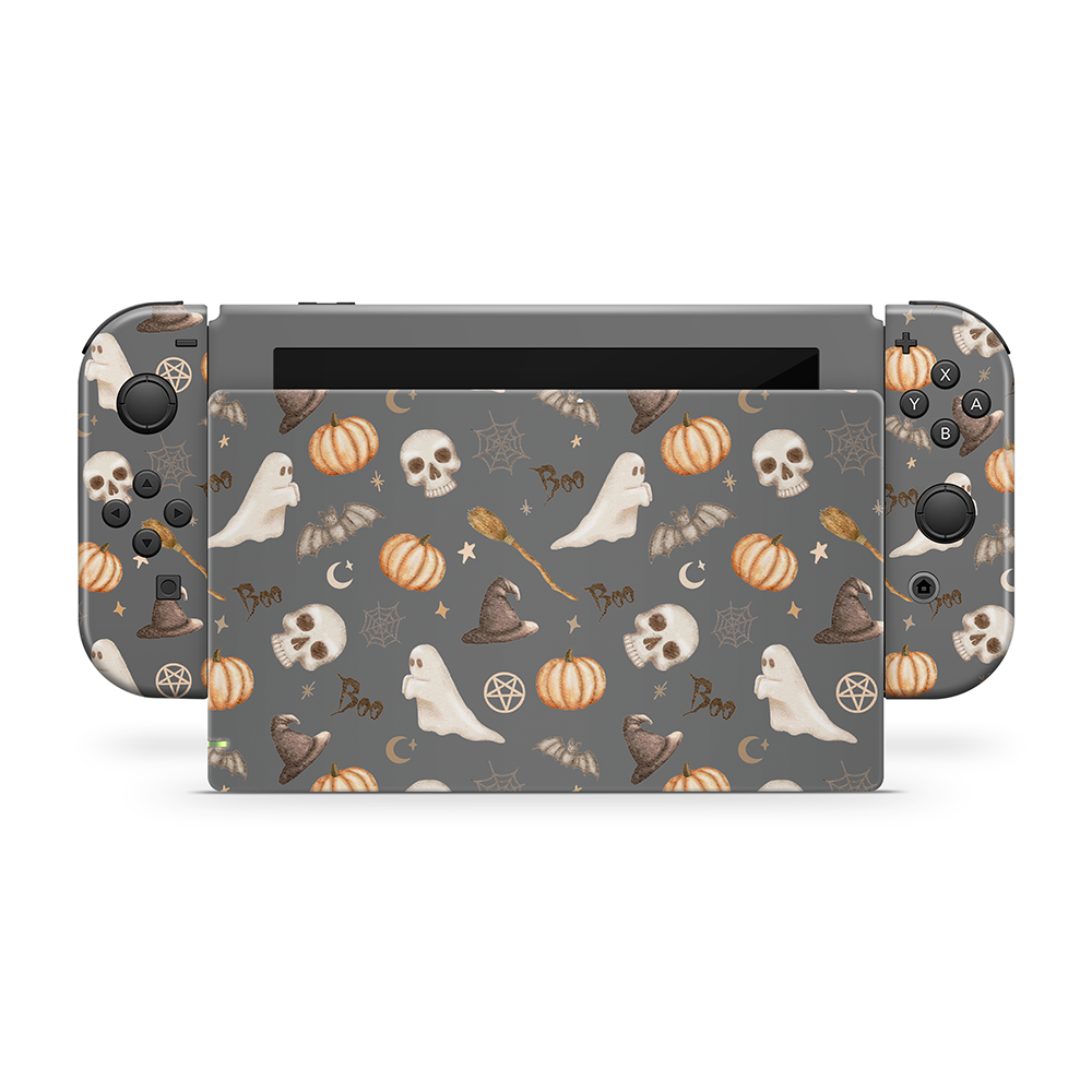 Spooky Things Grey Nintendo Switch Skin