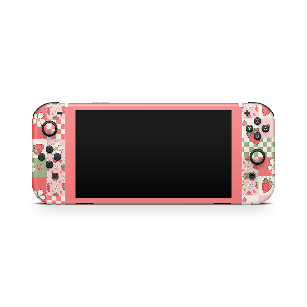 Strawberry Patchwork Nintendo Switch OLED Skin