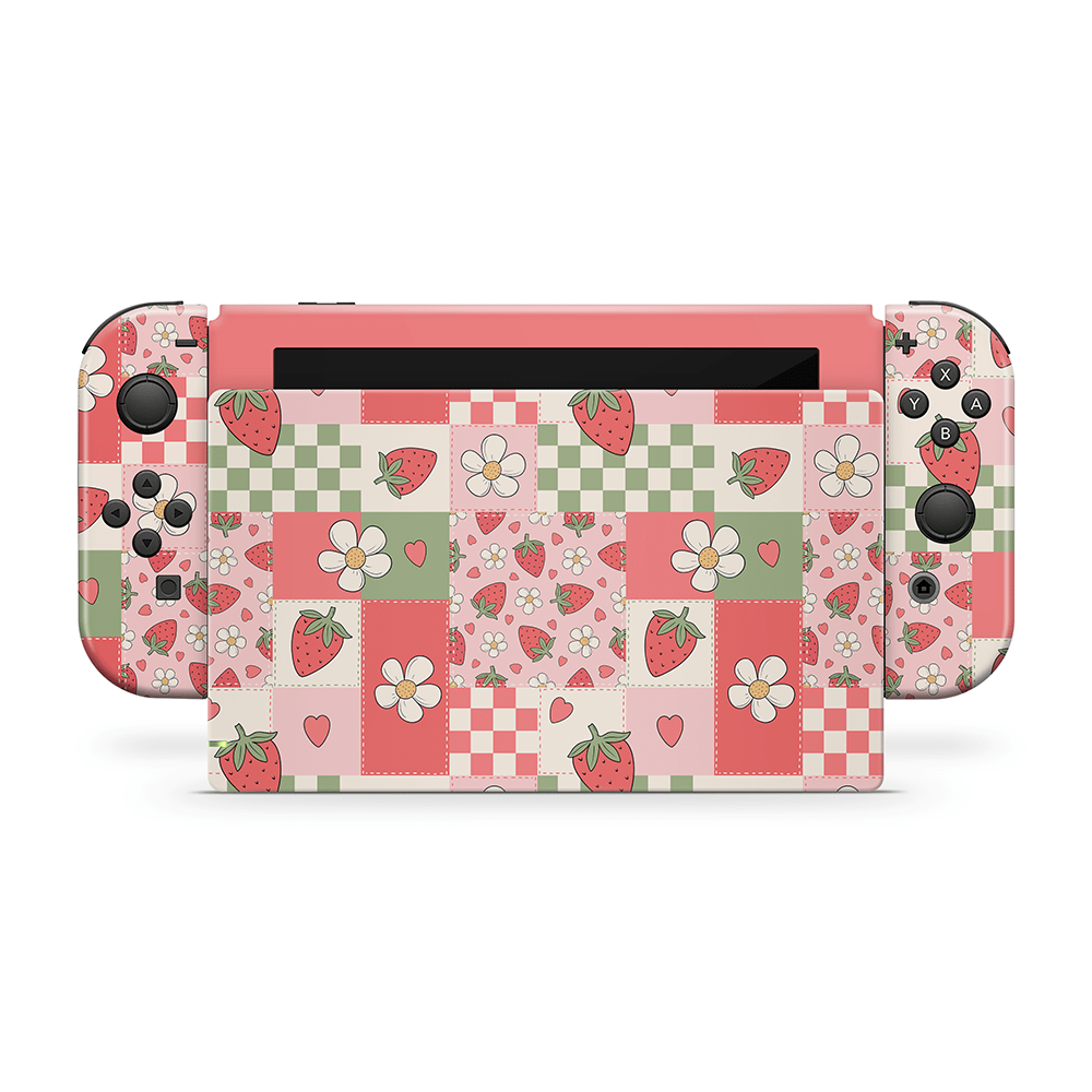 Strawberry Patchwork Nintendo Switch Skin