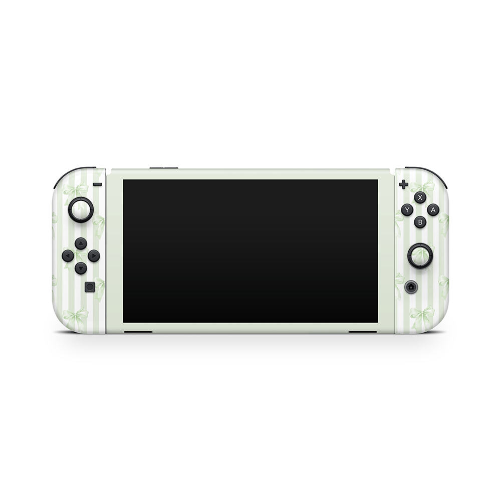 Soft Green Bows Nintendo Switch OLED Skin