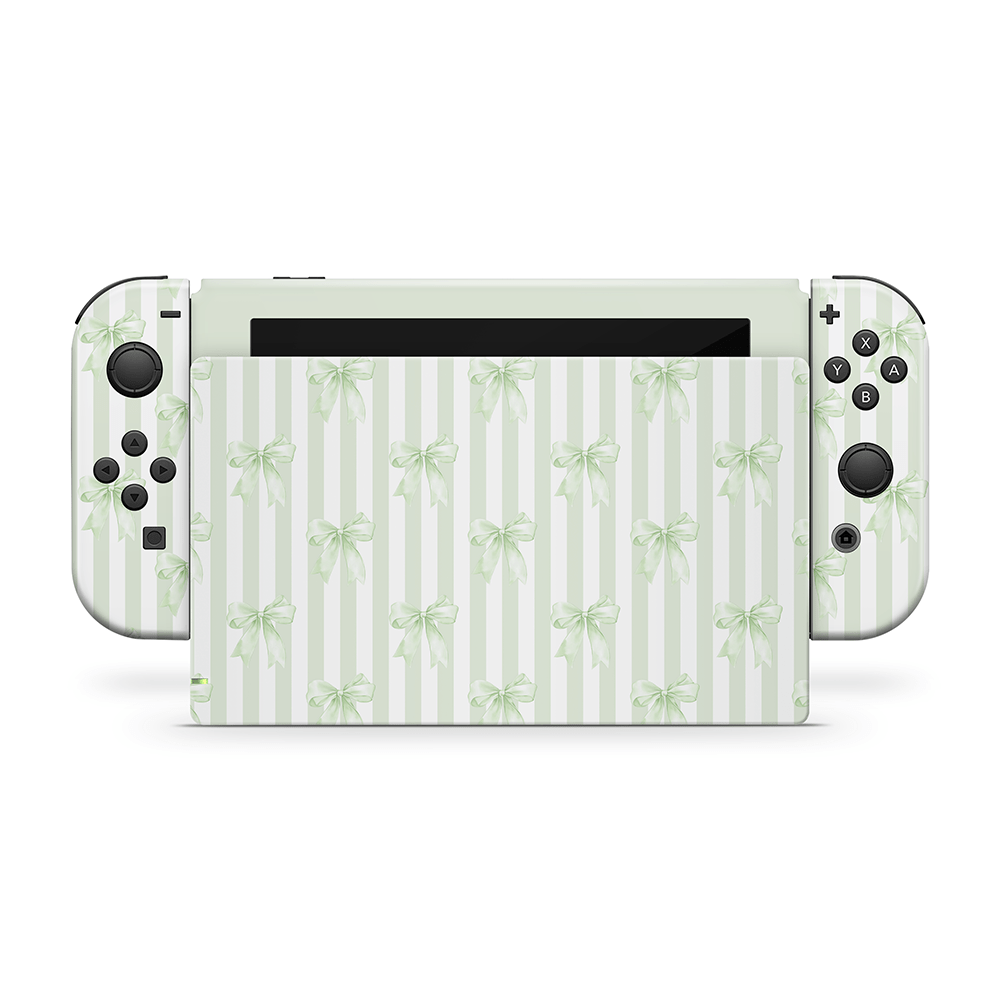 Soft Green Bows Nintendo Switch Skin