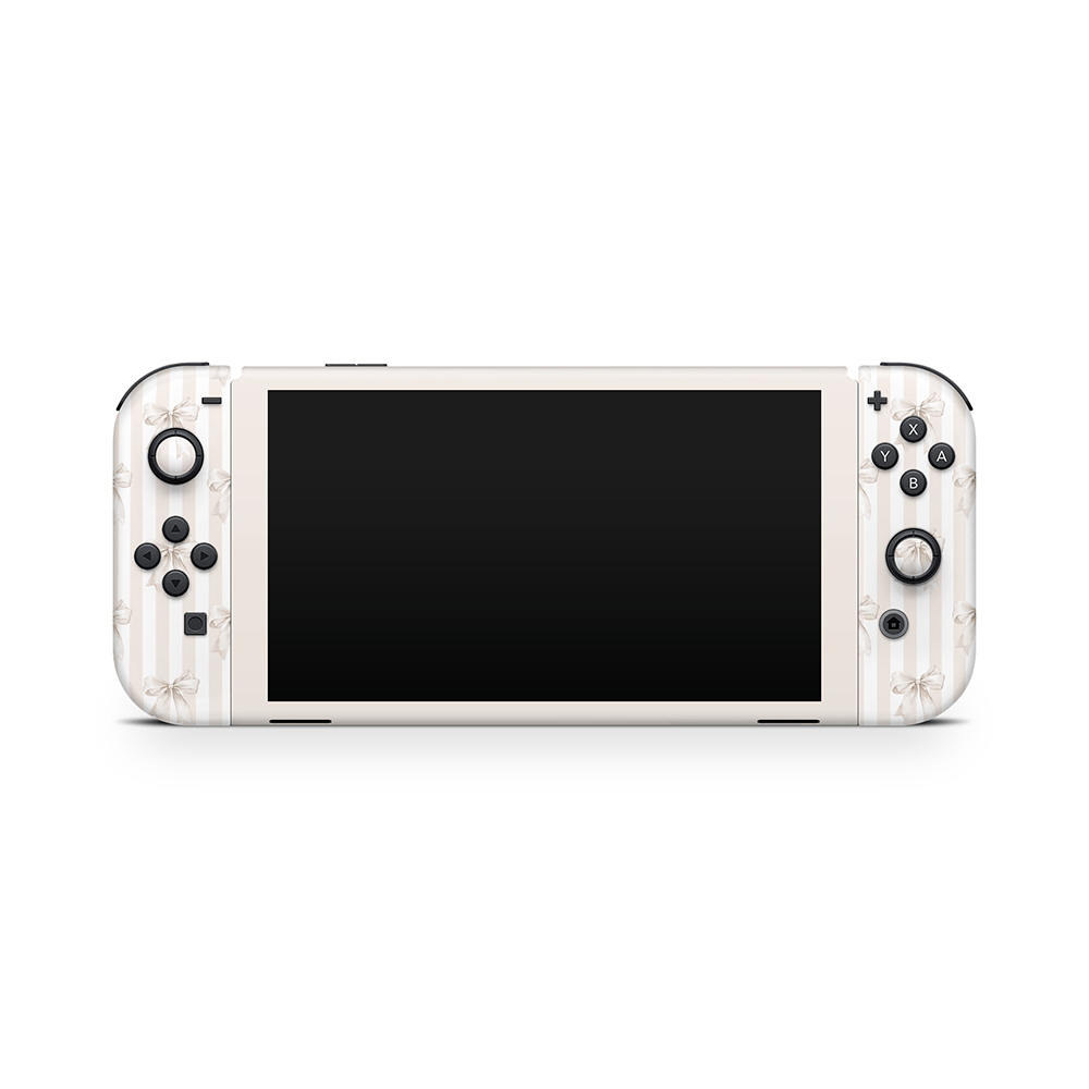 Beige Linen Bows Nintendo Switch OLED Skin