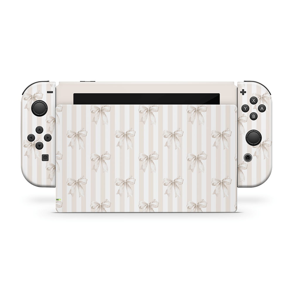 Beige Linen Bows Nintendo Switch Skin