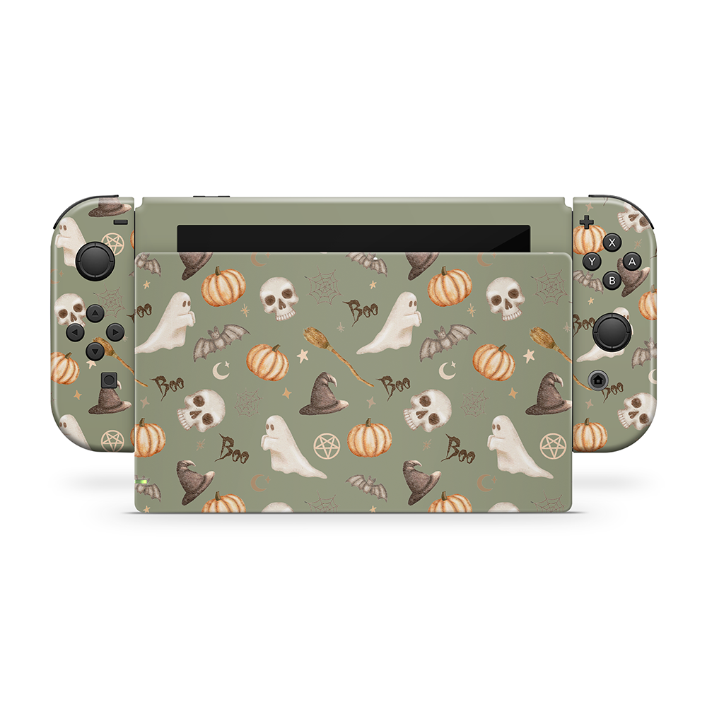 Spooky Things Green Nintendo Switch Skin