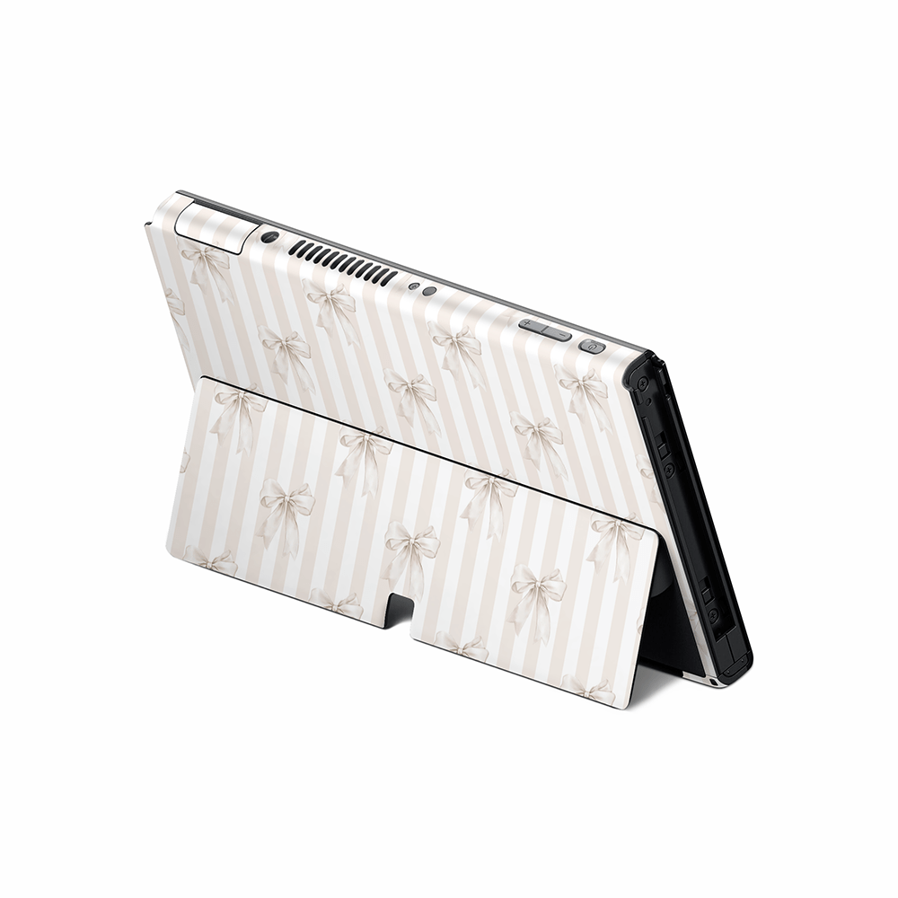Beige Linen Bows Nintendo Switch OLED Skin