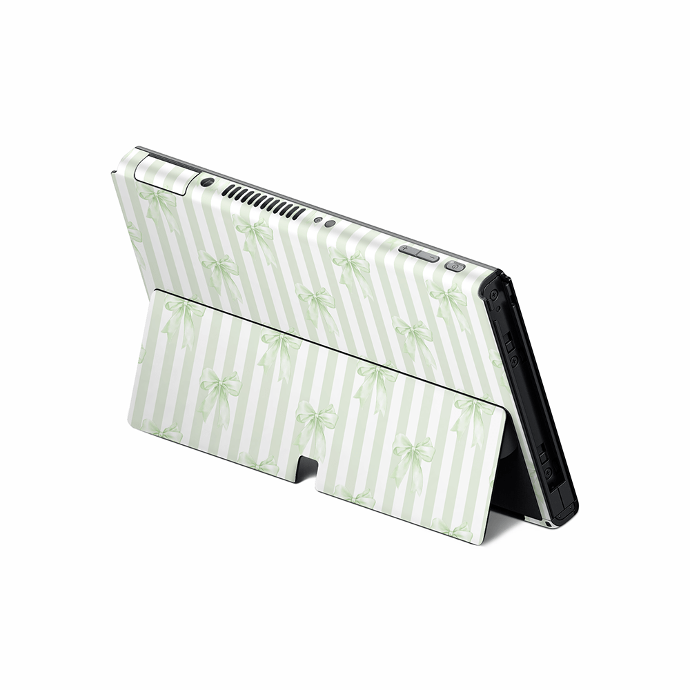 Soft Green Bows Nintendo Switch OLED Skin