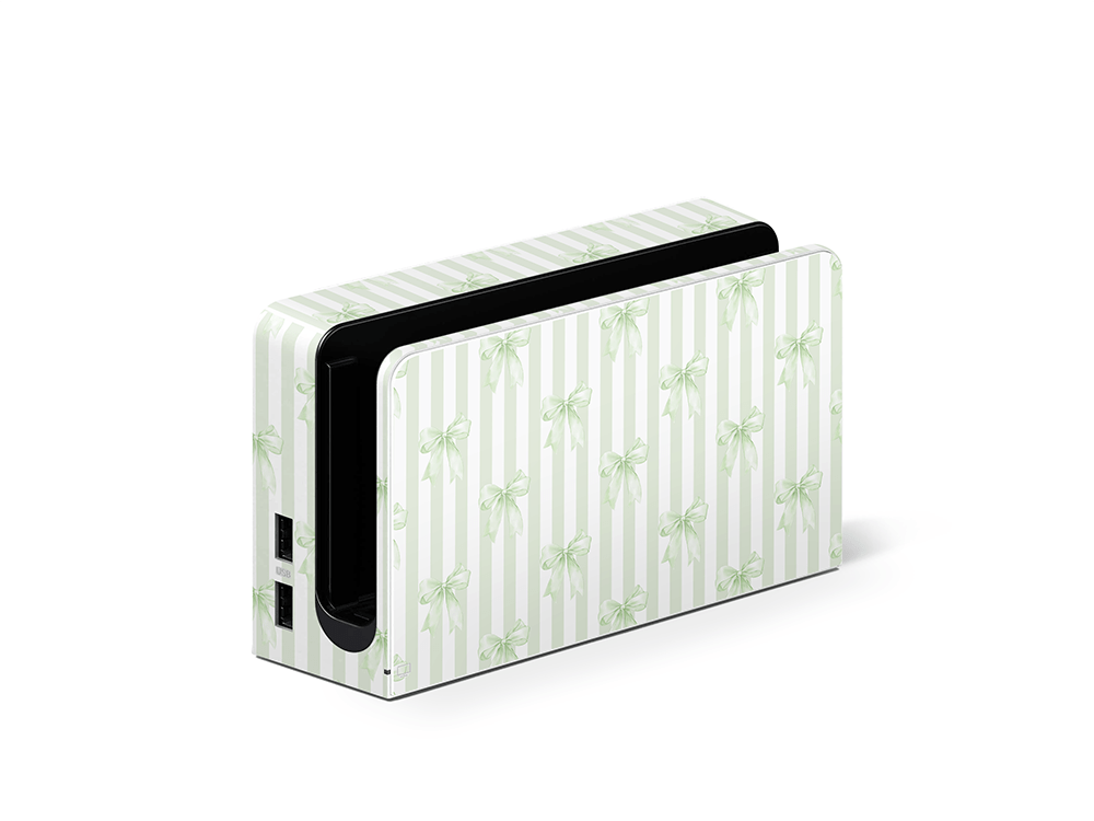 Soft Green Bows Nintendo Switch OLED Skin