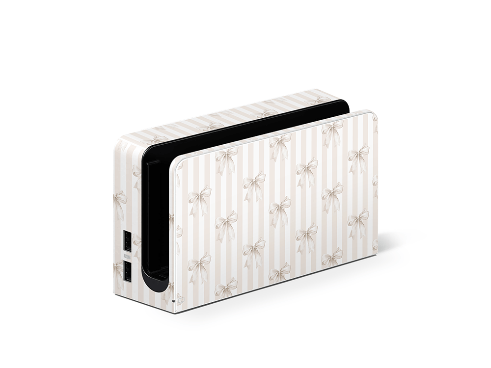 Beige Linen Bows Nintendo Switch OLED Skin