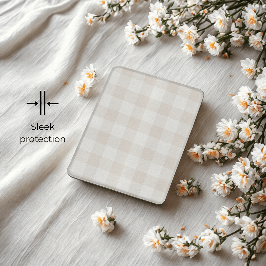 Beige Linen Kindle Case | Built in Hand Strap & Back Magnets