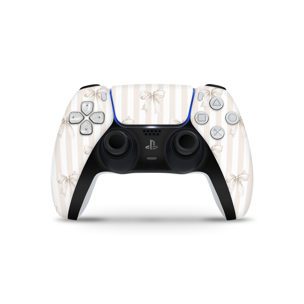 Beige Linen Bows PS5 Controller Skin