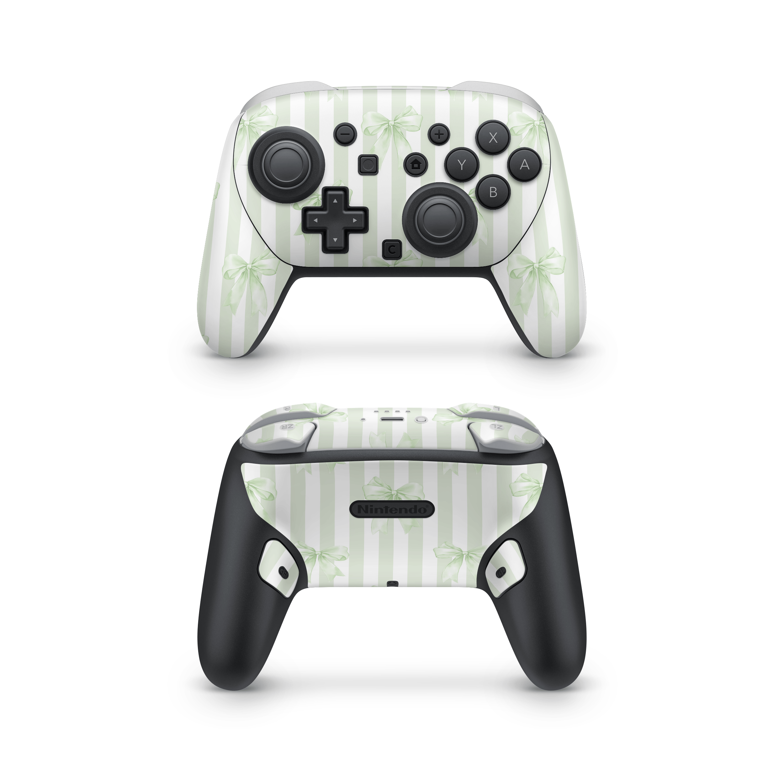 Soft Green Bows Nintendo Switch Pro Controller Skins