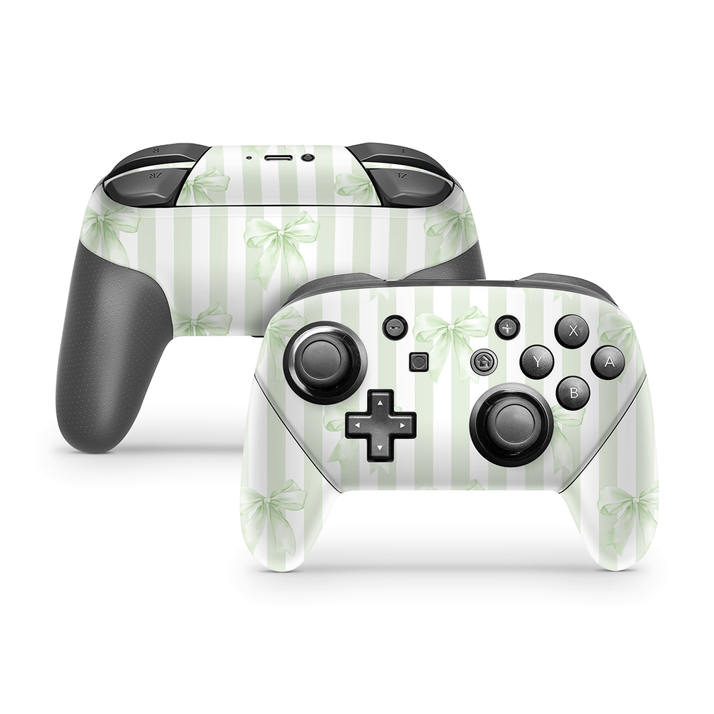 Soft Green Bows Nintendo Switch Pro Controller Skin