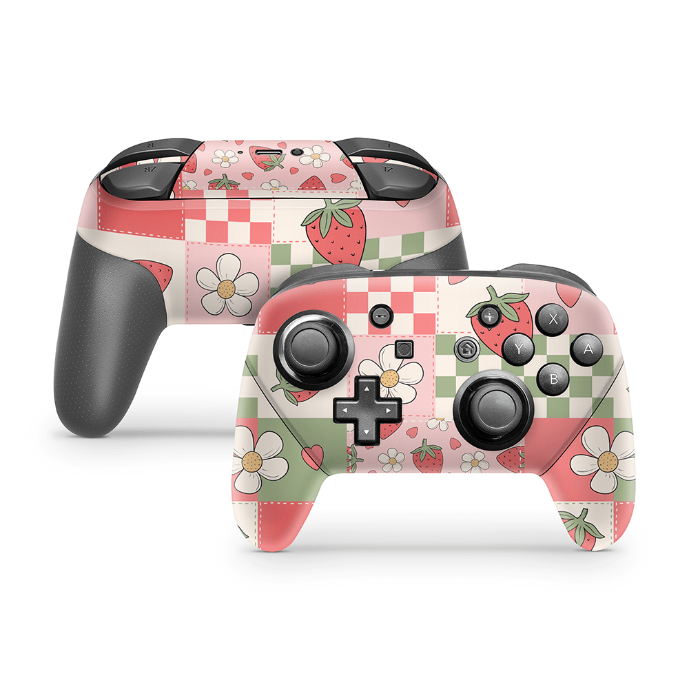 Strawberry Patchwork Nintendo Switch Pro Controller Skin