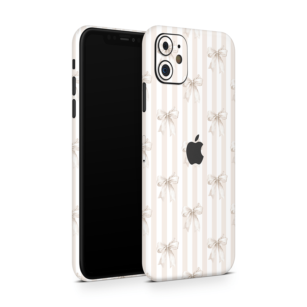 Beige Linen Bows Apple iPhone Skins