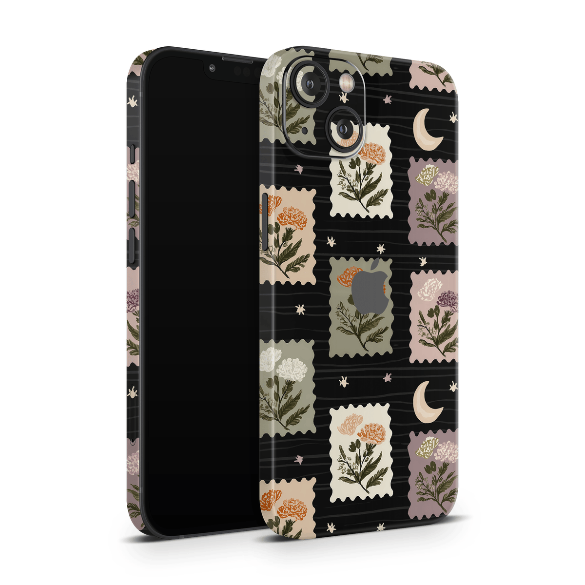 Midnight Floral Stamps Apple iPhone Decal Skins