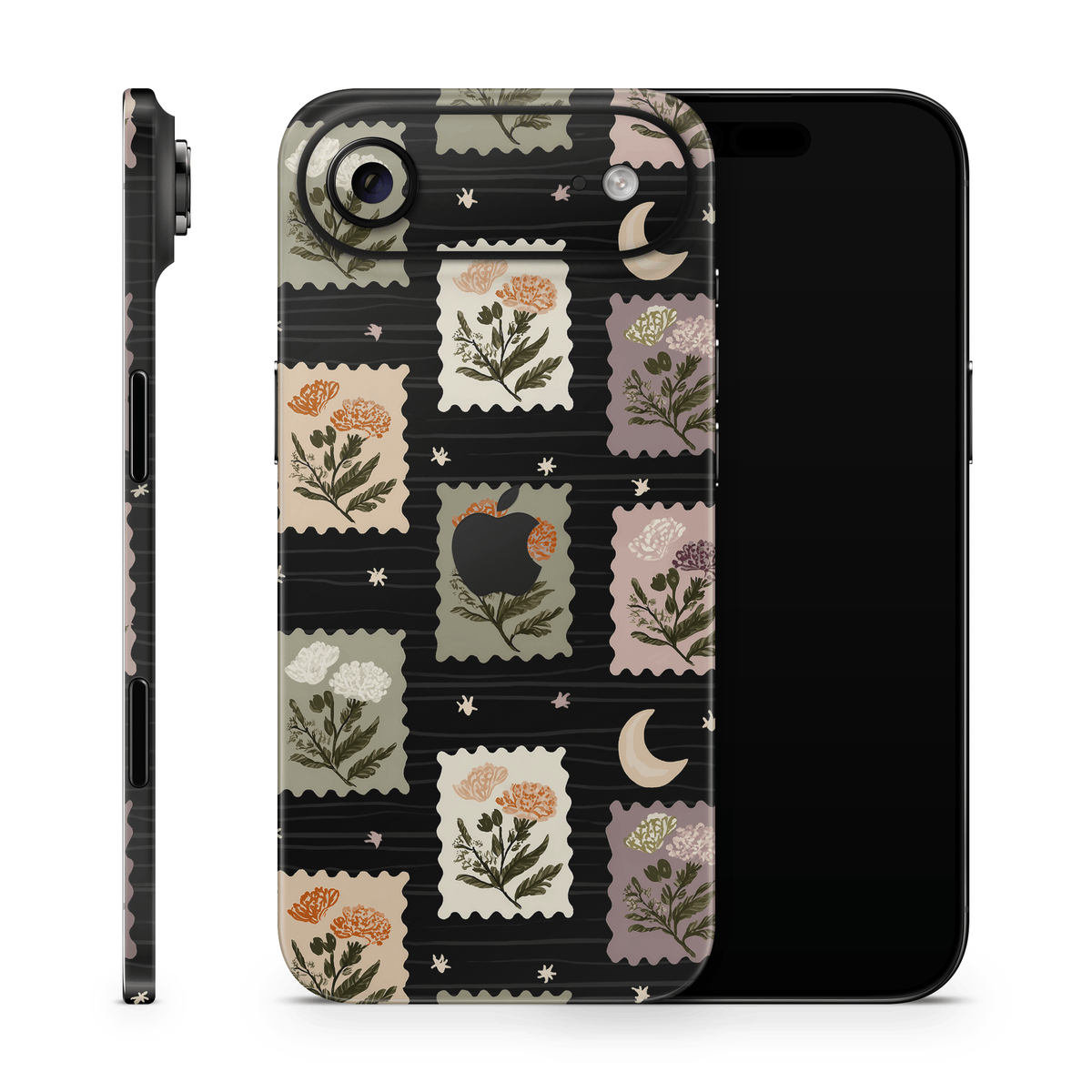 Midnight Floral Stamps Apple iPhone Decal Skins