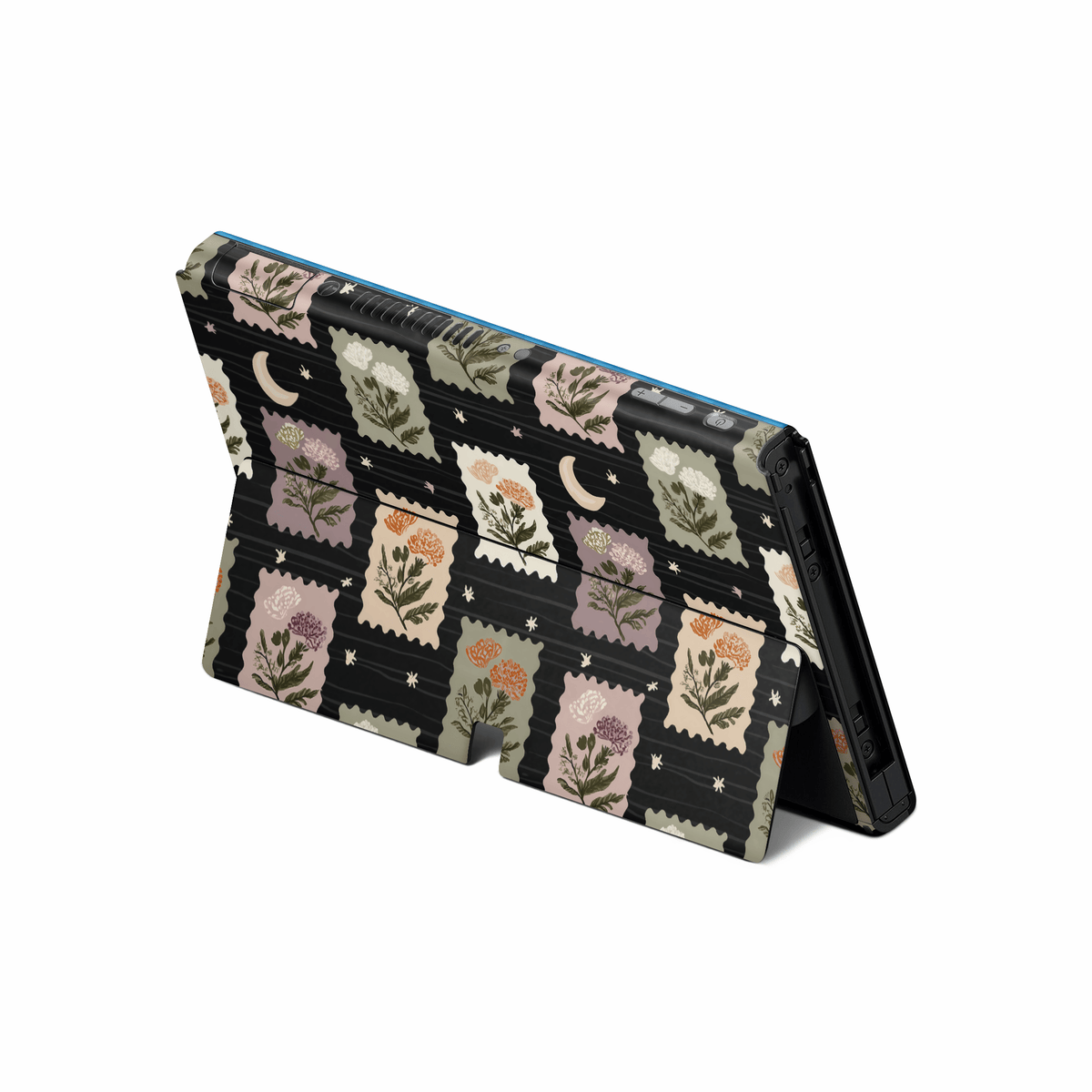 Midnight Floral Stamps Nintendo Switch OLED Decal Skin