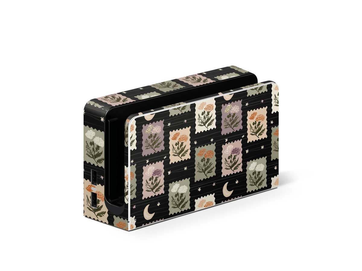 Midnight Floral Stamps Nintendo Switch OLED Decal Skin